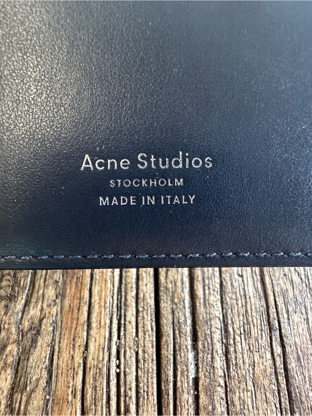 Acne Studios Navy Leather Snap Wallet with Gold Button - Picture 8 of 9